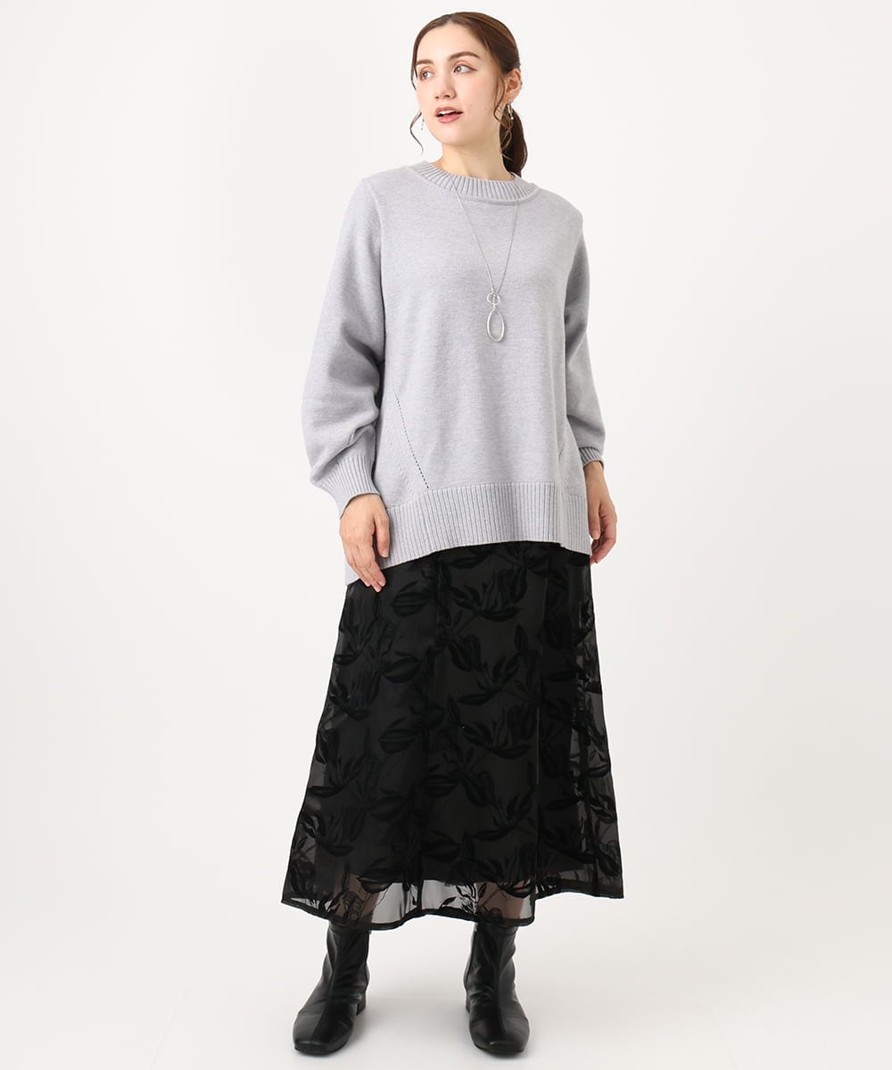 OLHAA10139 eur3(エウルキューブ) 【大きいサイズ】オーガンジーフロッキープリントスカート ブラック(94)