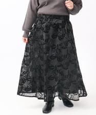 OLHAA10139 eur3(エウルキューブ) 【大きいサイズ】オーガンジーフロッキープリントスカート ブラック(94)