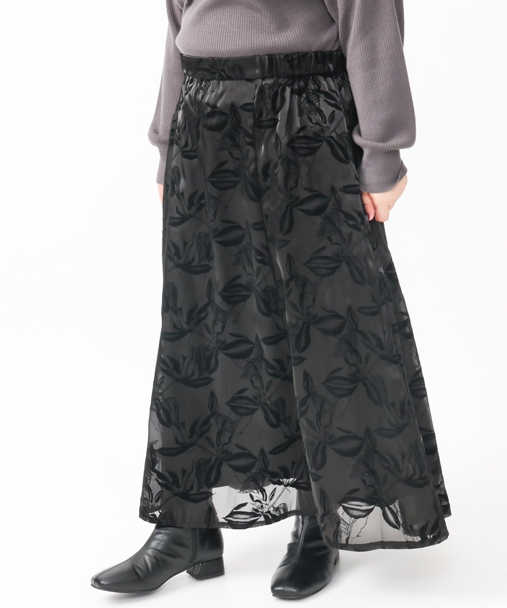 OLHAA10139 eur3(エウルキューブ) 【大きいサイズ】オーガンジーフロッキープリントスカート ブラック(94)
