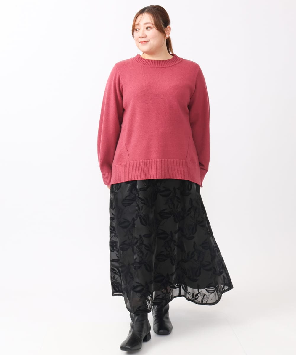 OLHAA10139 eur3(エウルキューブ) 【大きいサイズ】オーガンジーフロッキープリントスカート ブラック(94)