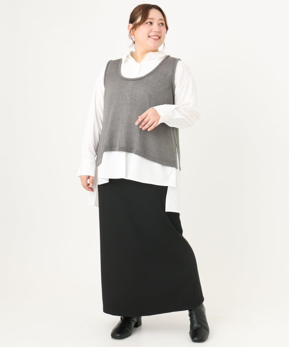 OLHAA17089 eur3(エウルキューブ) 【大きいサイズ】リブカットタイトスカート ブラック(94)