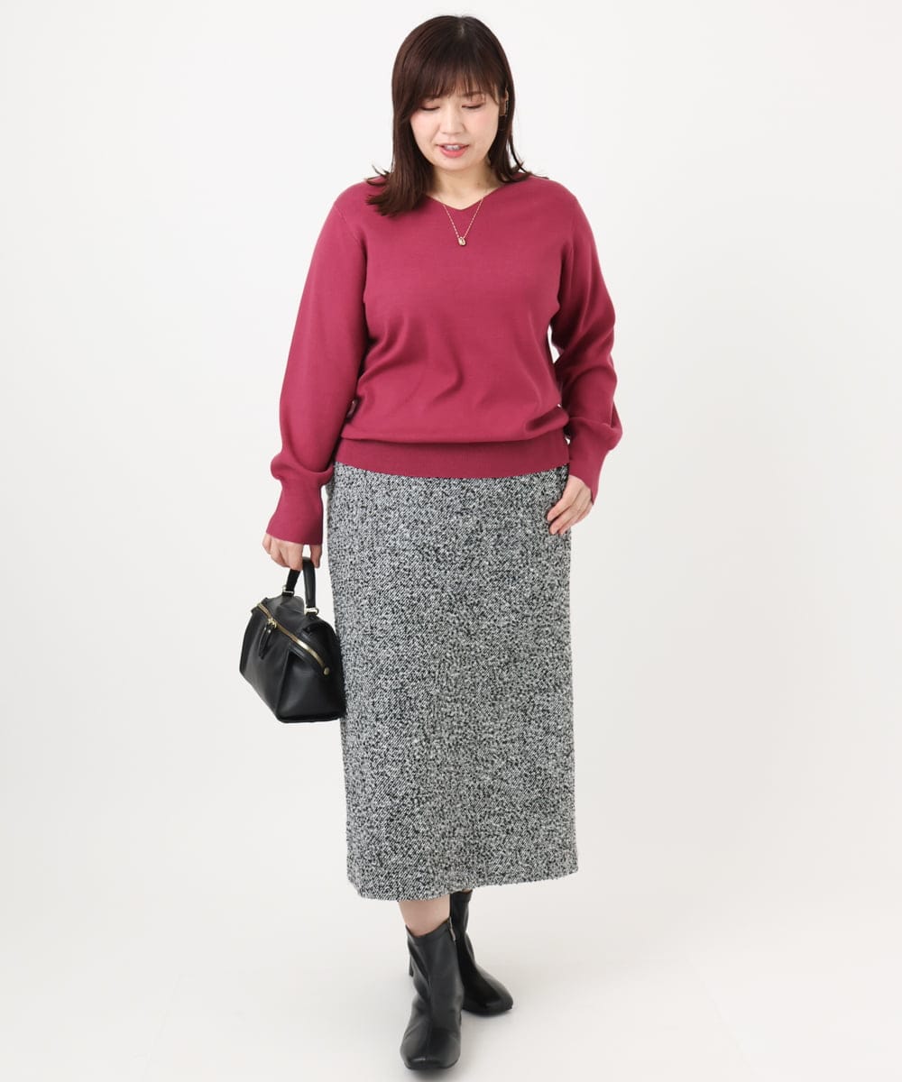 OLHAD08099 eur3(エウルキューブ) 【WEB先行販売】【大きいサイズ/a.v.v×eur3】ツイードタイトスカート ダークグレー(93)