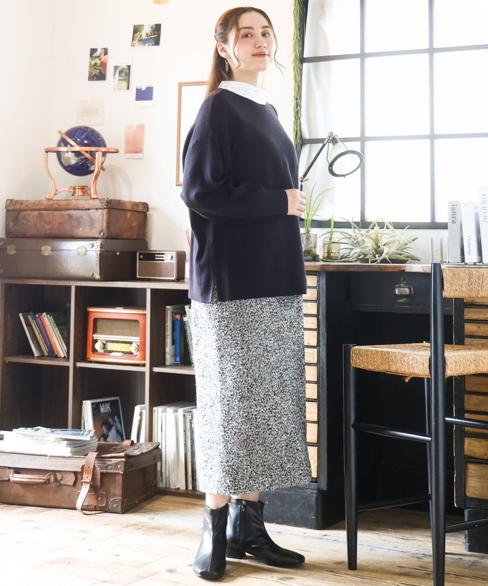 OLHAD08099 eur3(エウルキューブ) 【WEB先行販売】【大きいサイズ/a.v.v×eur3】ツイードタイトスカート ダークグレー(93)