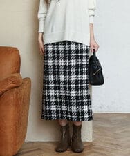 OLHAD08099 eur3(エウルキューブ) 【WEB先行販売】【大きいサイズ/a.v.v×eur3】ツイードタイトスカート ブラック(94)