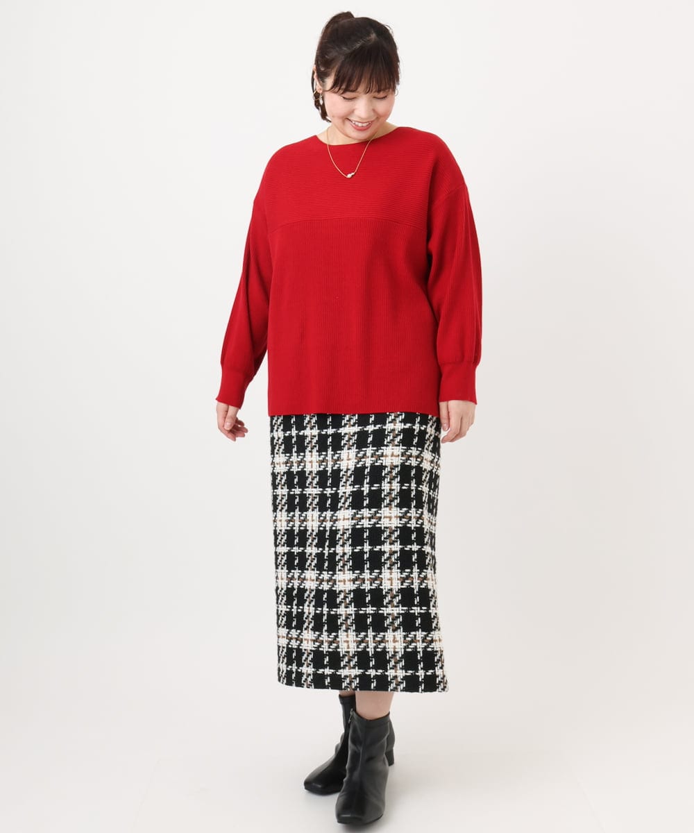 OLHAD08099 eur3(エウルキューブ) 【WEB先行販売】【大きいサイズ/a.v.v×eur3】ツイードタイトスカート ブラック(94)