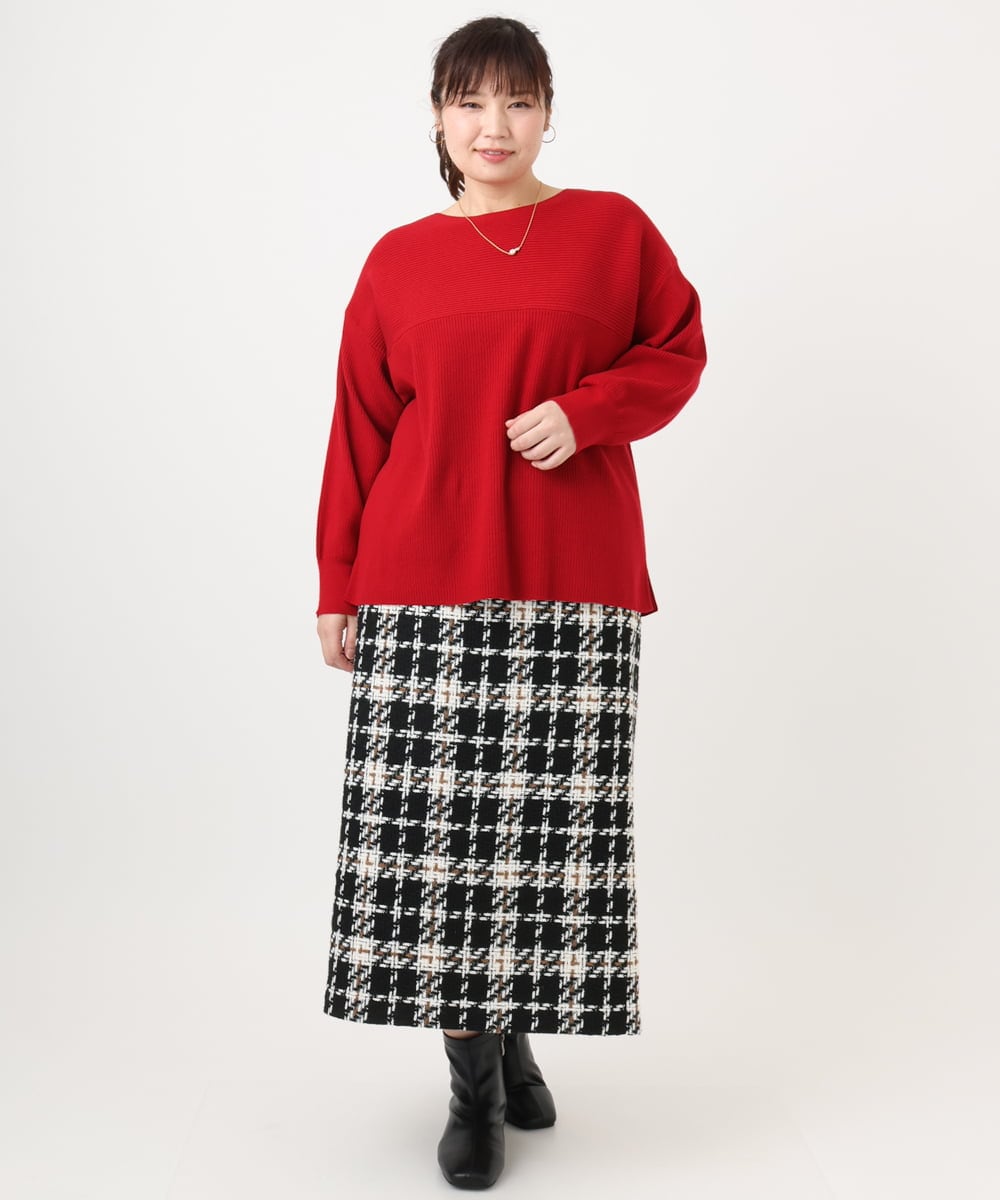 OLHAD08099 eur3(エウルキューブ) 【WEB先行販売】【大きいサイズ/a.v.v×eur3】ツイードタイトスカート ブラック(94)