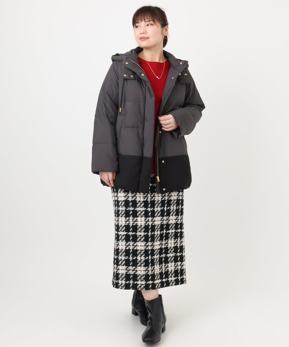 OLHAD08099 eur3(エウルキューブ) 【WEB先行販売】【大きいサイズ/a.v.v×eur3】ツイードタイトスカート ブラック(94)