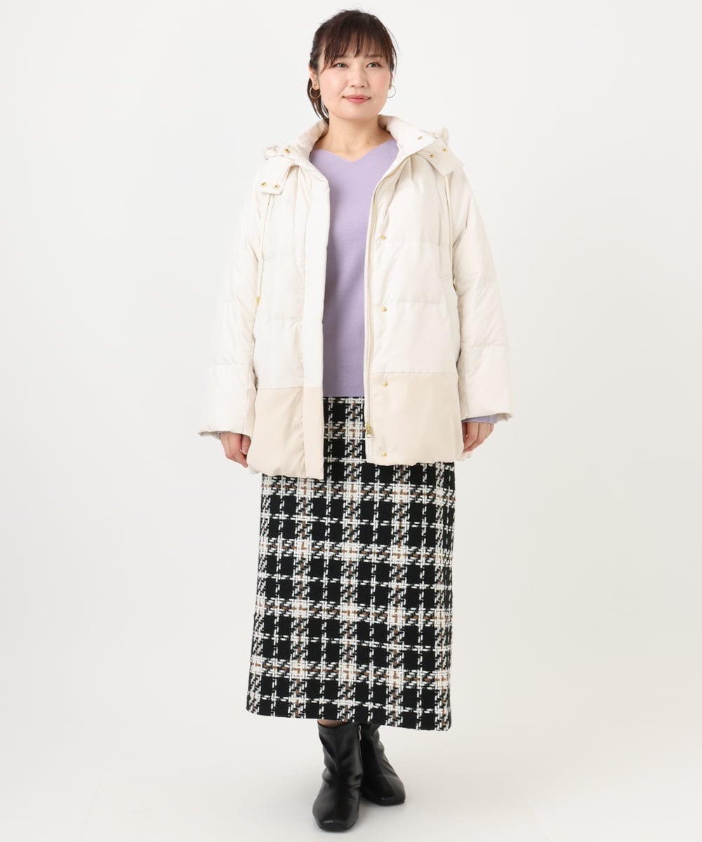 OLHAD08099 eur3(エウルキューブ) 【WEB先行販売】【大きいサイズ/a.v.v×eur3】ツイードタイトスカート ブラック(94)