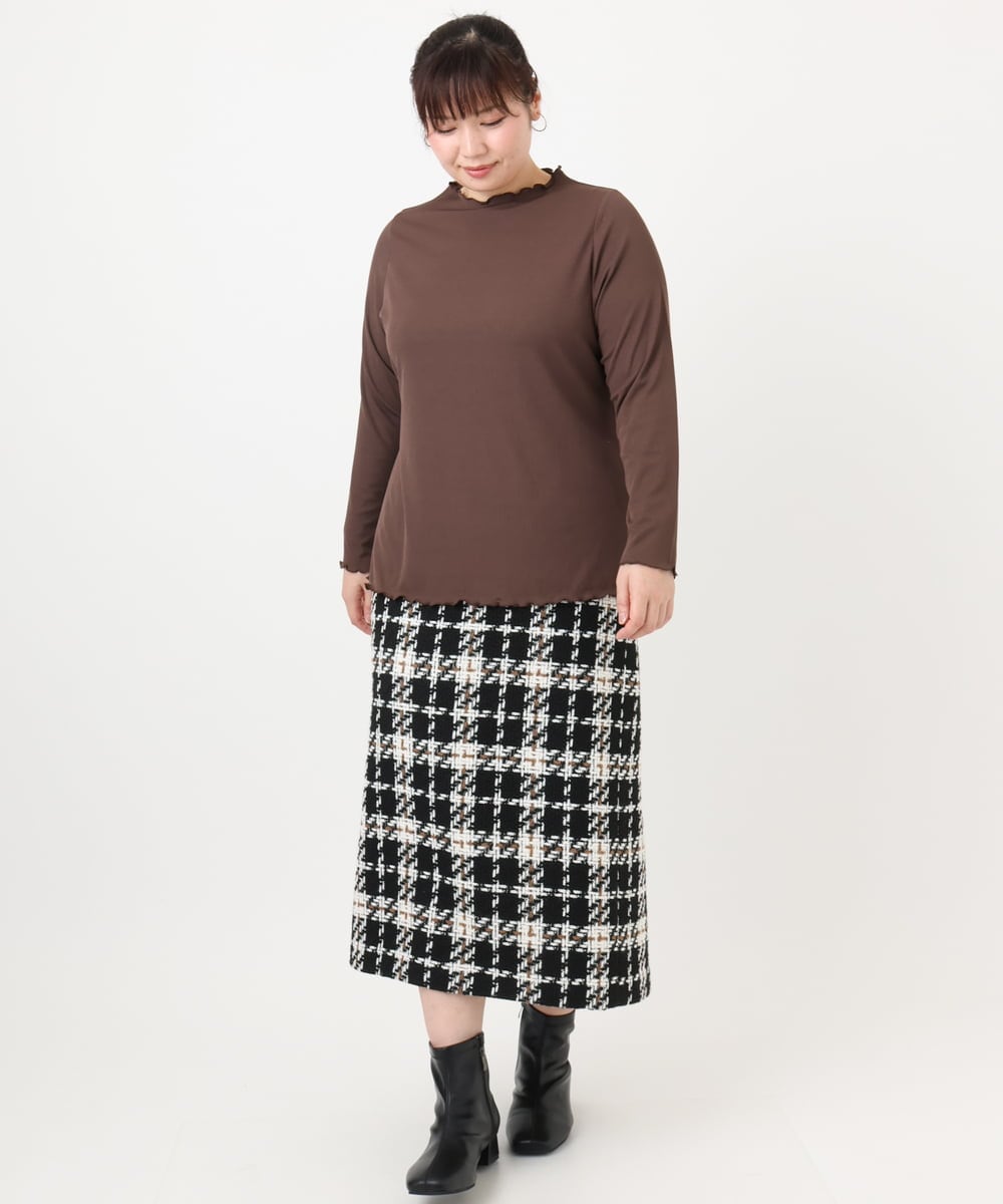 OLHAD08099 eur3(エウルキューブ) 【WEB先行販売】【大きいサイズ/a.v.v×eur3】ツイードタイトスカート ブラック(94)