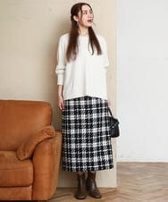 OLHAD08099 eur3(エウルキューブ) 【WEB先行販売】【大きいサイズ/a.v.v×eur3】ツイードタイトスカート ブラック(94)