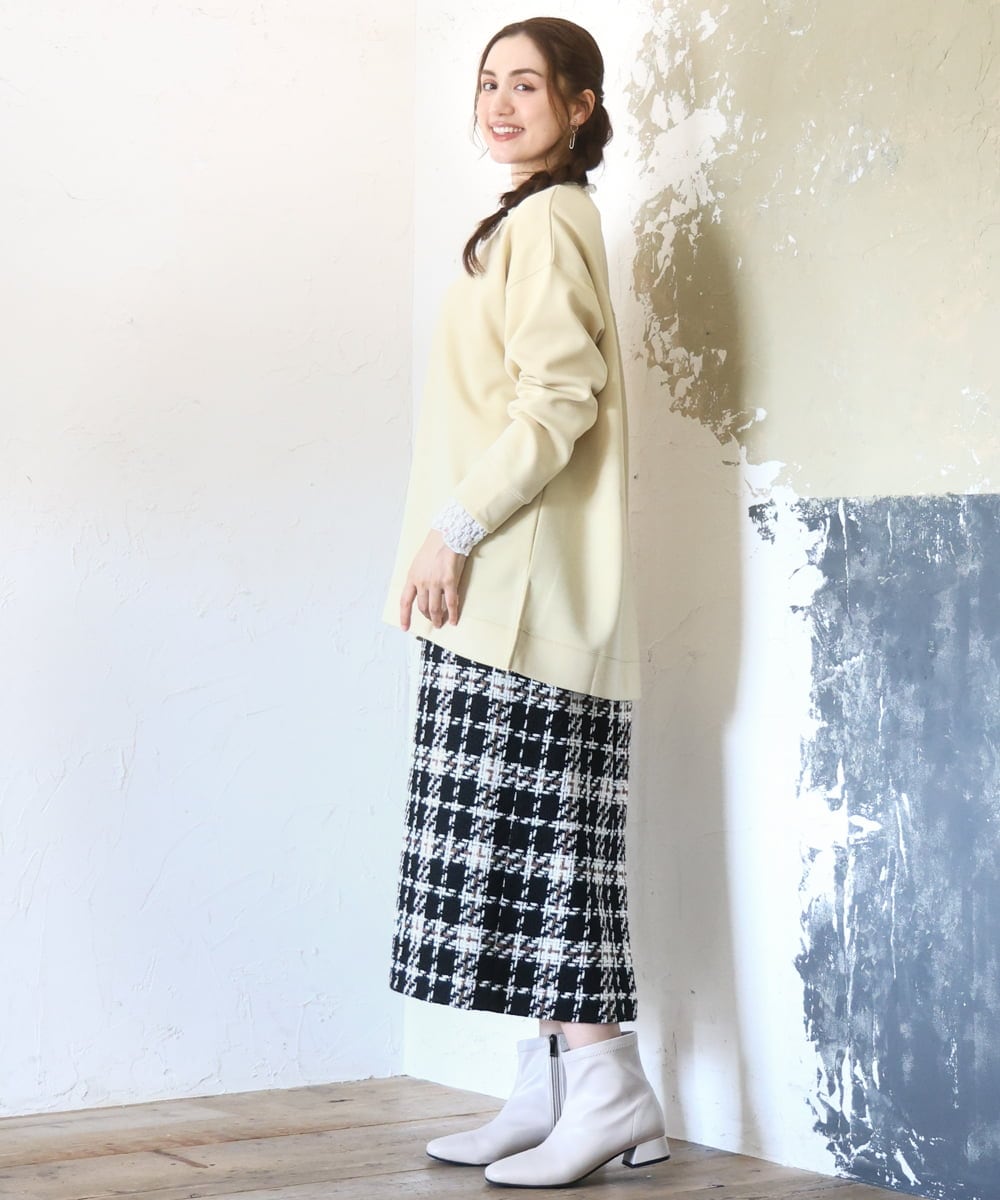 OLHAD08099 eur3(エウルキューブ) 【WEB先行販売】【大きいサイズ/a.v.v×eur3】ツイードタイトスカート ブラック(94)