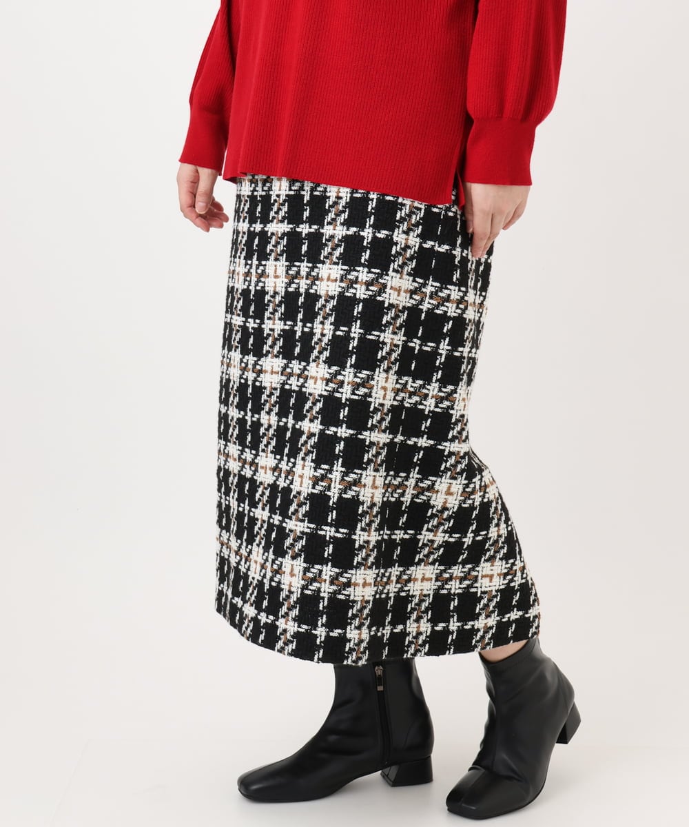 OLHAD08099 eur3(エウルキューブ) 【WEB先行販売】【大きいサイズ/a.v.v×eur3】ツイードタイトスカート ブラック(94)