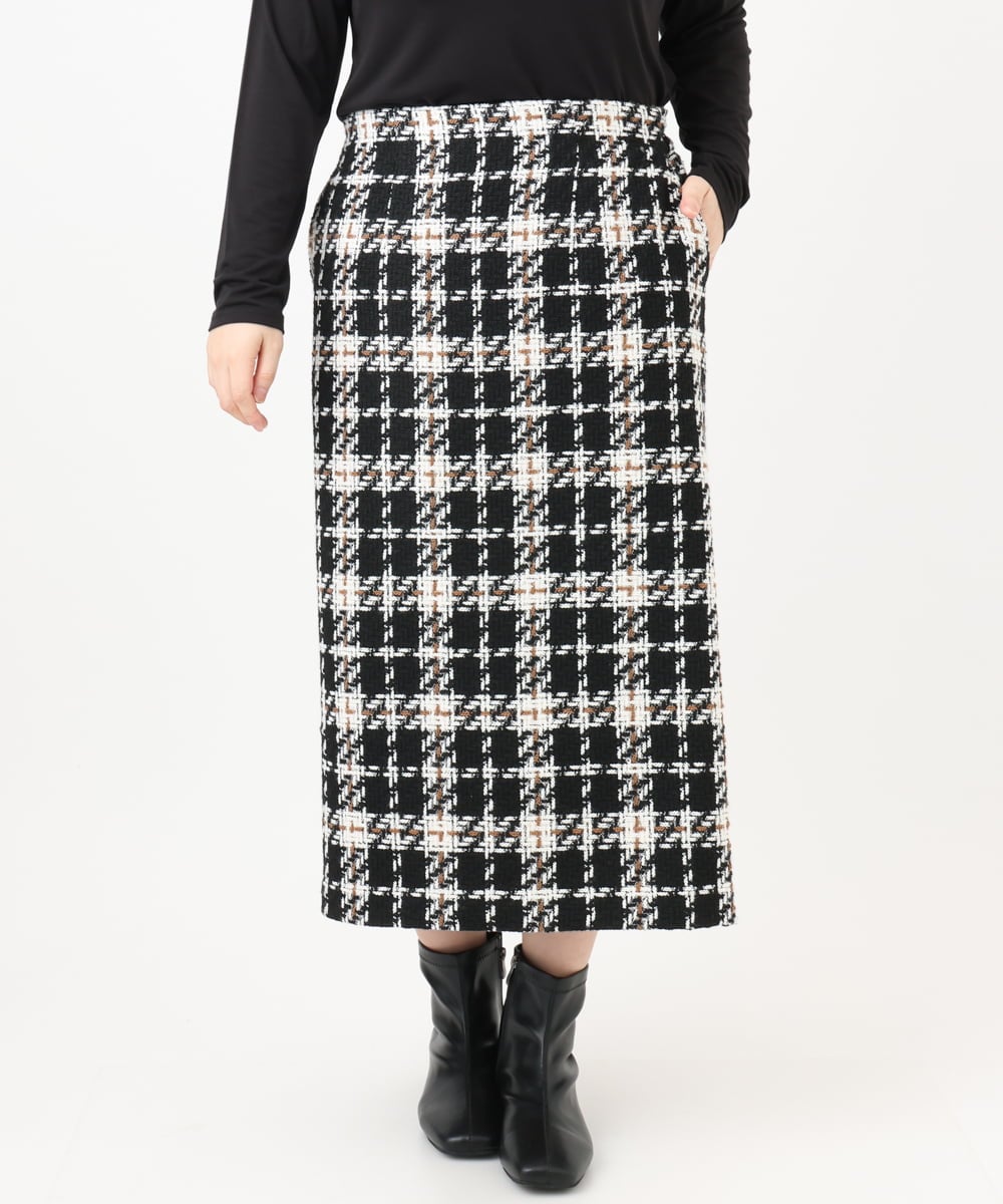 OLHAD08099 eur3(エウルキューブ) 【WEB先行販売】【大きいサイズ/a.v.v×eur3】ツイードタイトスカート ブラック(94)