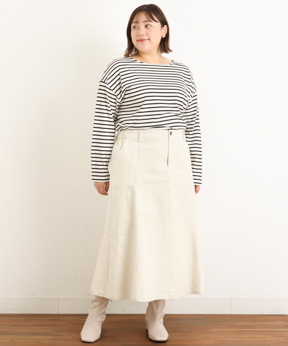 OLHAS01100 eur3(エウルキューブ) 【大きいサイズ】コーデュロイフレアスカート ホワイト(90)