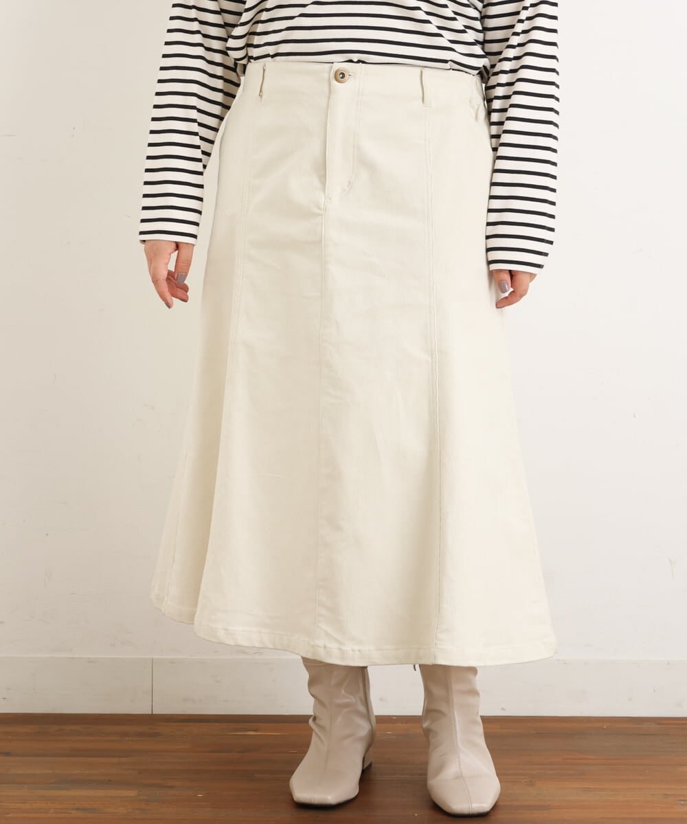 OLHAS01100 eur3(エウルキューブ) 【大きいサイズ】コーデュロイフレアスカート ホワイト(90)
