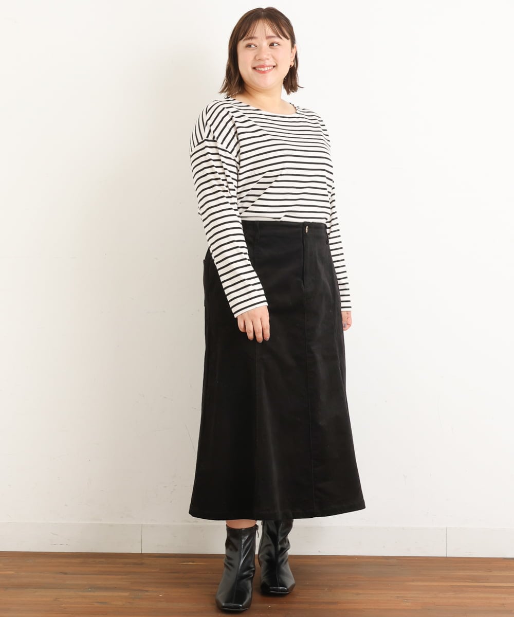 OLHAS01100 eur3(エウルキューブ) 【大きいサイズ】コーデュロイフレアスカート ブラック(94)