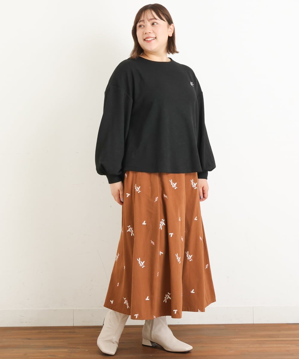 OLHAS15110 eur3(エウルキューブ) 【大きいサイズ/soso×eur3】リーフ刺繍スカート モカ(84)