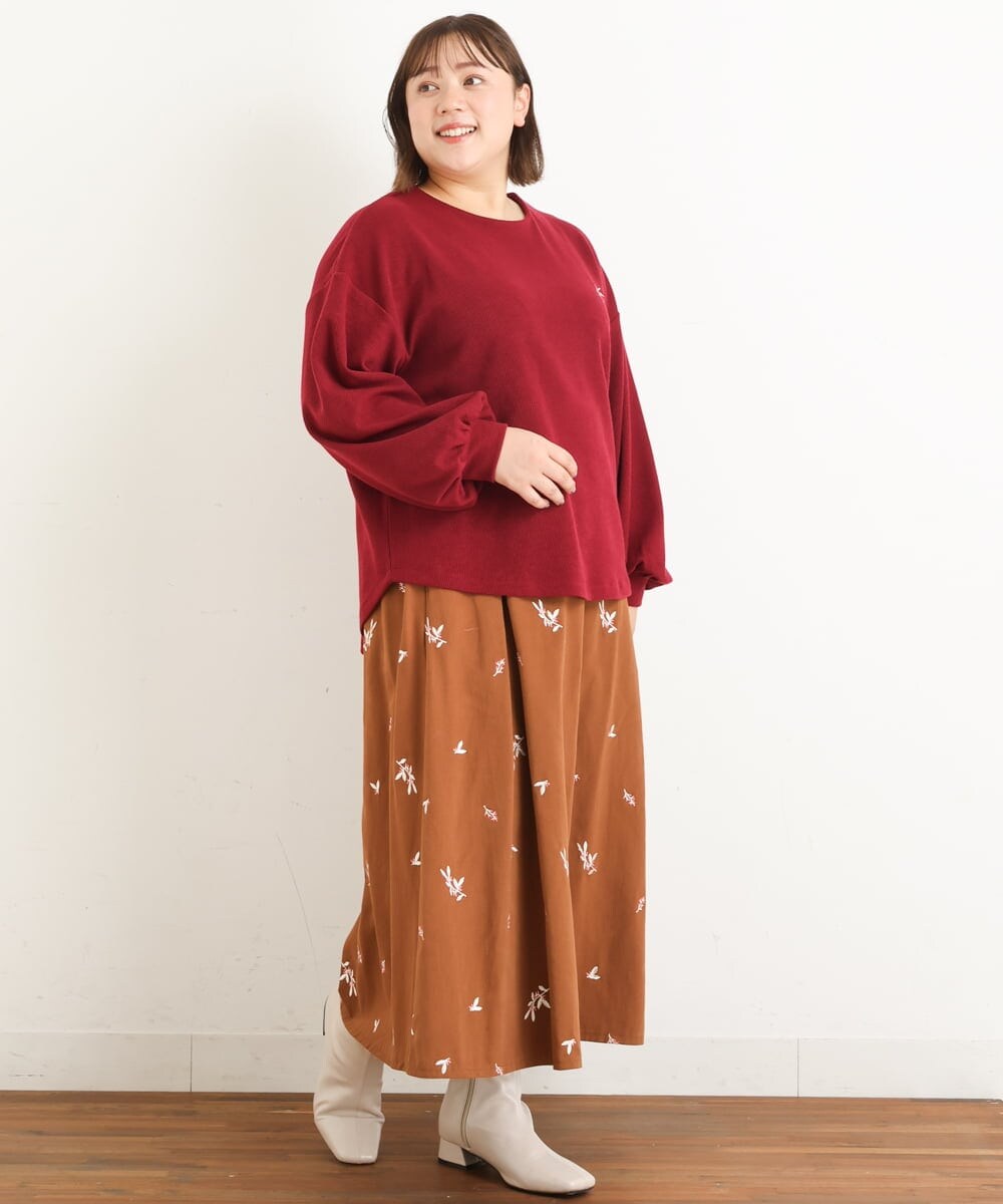 OLHAS15110 eur3(エウルキューブ) 【大きいサイズ/soso×eur3】リーフ刺繍スカート モカ(84)