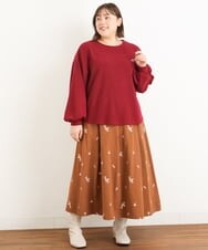 OLHAS15110 eur3(エウルキューブ) 【大きいサイズ/soso×eur3】リーフ刺繍スカート モカ(84)