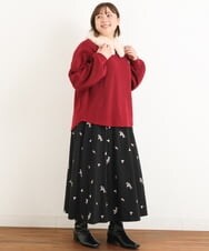 OLHAS15110 eur3(エウルキューブ) 【大きいサイズ/soso×eur3】リーフ刺繍スカート ブラック(94)
