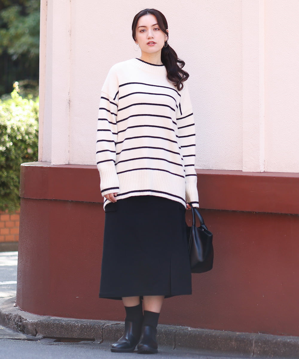 OLHAV13089 eur3(エウルキューブ) 【大きいサイズ/a.v.v×eur3】洗える裏起毛タイトスカート ブラック(94)