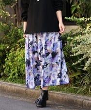 OLHAV15129 eur3(エウルキューブ) 【大きいサイズ】ペイントフラワープリントスカート ネイビー(57)
