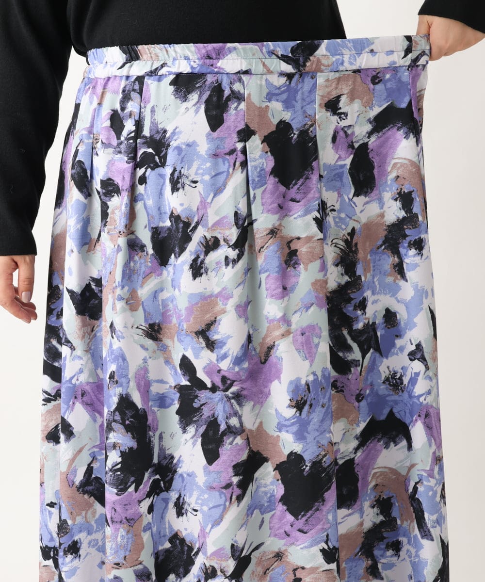 OLHAV15129 eur3(エウルキューブ) 【大きいサイズ】ペイントフラワープリントスカート ネイビー(57)