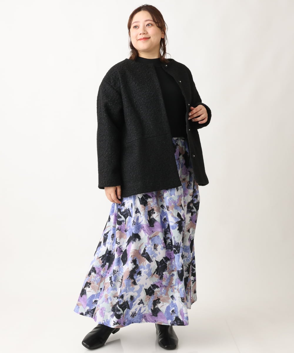 OLHAV15129 eur3(エウルキューブ) 【大きいサイズ】ペイントフラワープリントスカート ネイビー(57)