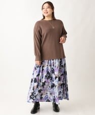 OLHAV15129 eur3(エウルキューブ) 【大きいサイズ】ペイントフラワープリントスカート ネイビー(57)