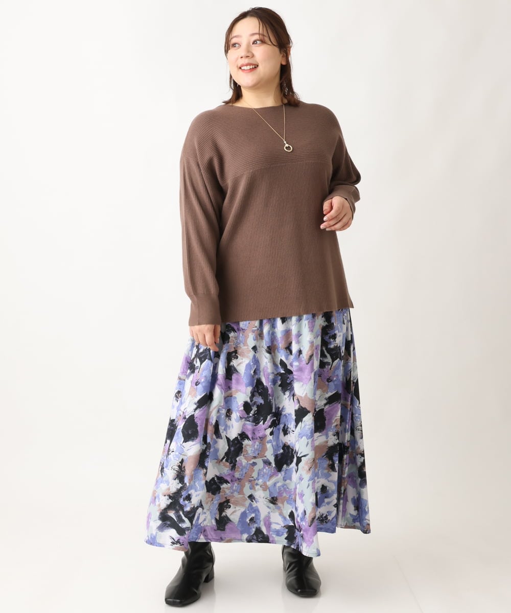 OLHAV15129 eur3(エウルキューブ) 【大きいサイズ】ペイントフラワープリントスカート ネイビー(57)