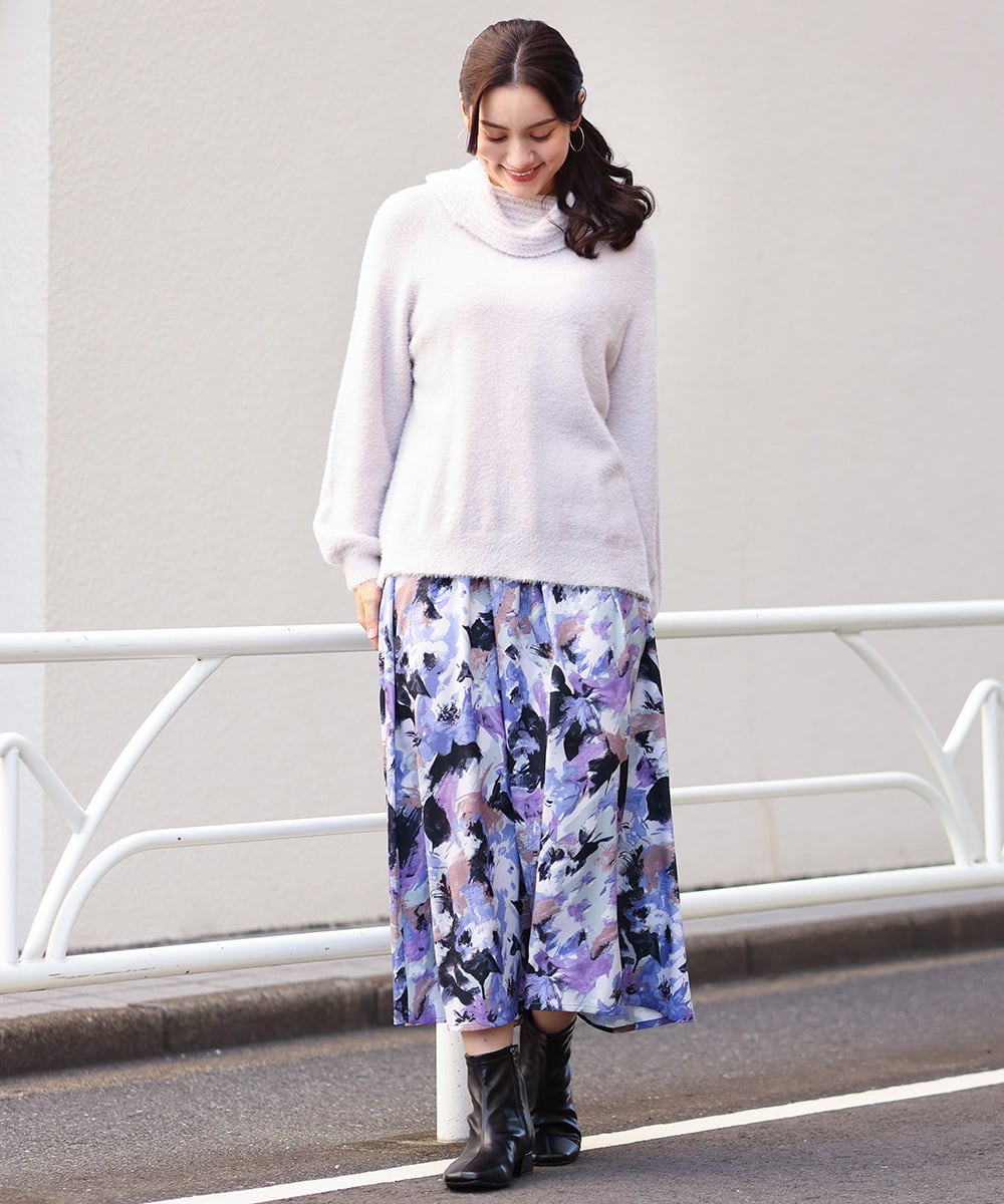 OLHAV15129 eur3(エウルキューブ) 【大きいサイズ】ペイントフラワープリントスカート ネイビー(57)