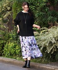 OLHAV15129 eur3(エウルキューブ) 【大きいサイズ】ペイントフラワープリントスカート ネイビー(57)