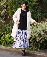 OLHAV15129 eur3(エウルキューブ) 【大きいサイズ】ペイントフラワープリントスカート ネイビー(57)