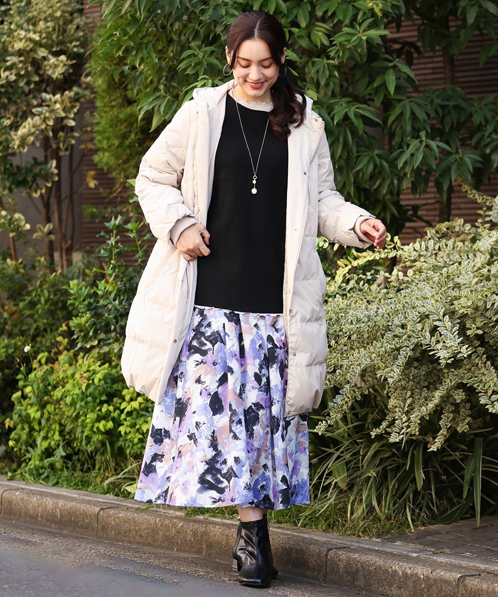 OLHAV15129 eur3(エウルキューブ) 【大きいサイズ】ペイントフラワープリントスカート ネイビー(57)