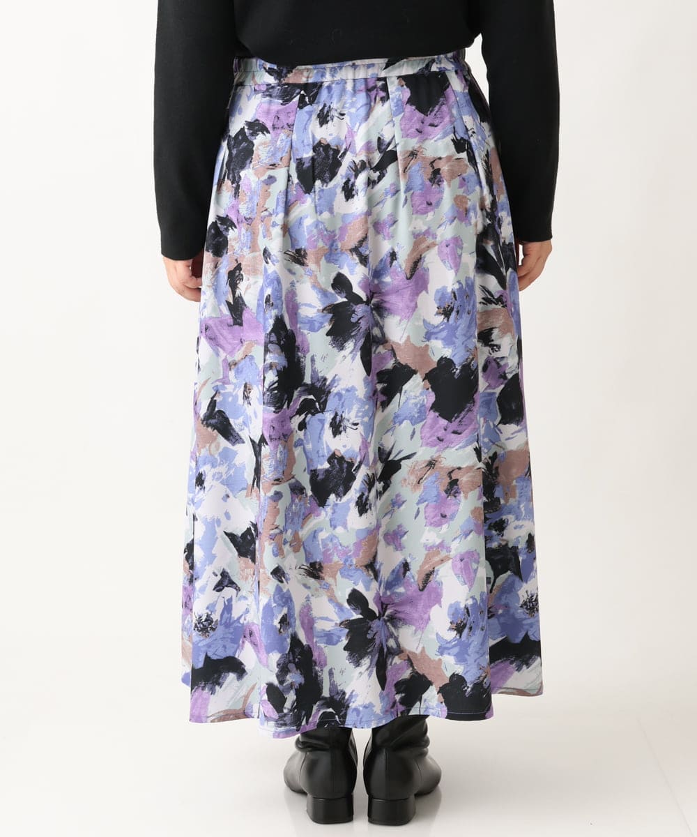 OLHAV15129 eur3(エウルキューブ) 【大きいサイズ】ペイントフラワープリントスカート ネイビー(57)