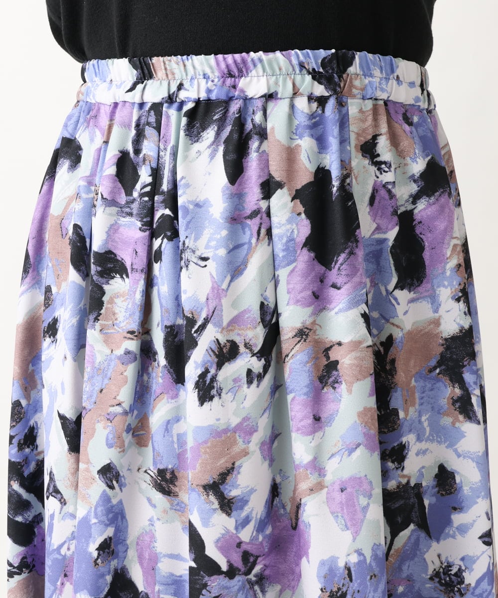 OLHAV15129 eur3(エウルキューブ) 【大きいサイズ】ペイントフラワープリントスカート ネイビー(57)