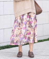 OLHAV15129 eur3(エウルキューブ) 【大きいサイズ】ペイントフラワープリントスカート ベージュ(82)
