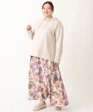 OLHAV15129 eur3(エウルキューブ) 【大きいサイズ】ペイントフラワープリントスカート ベージュ(82)