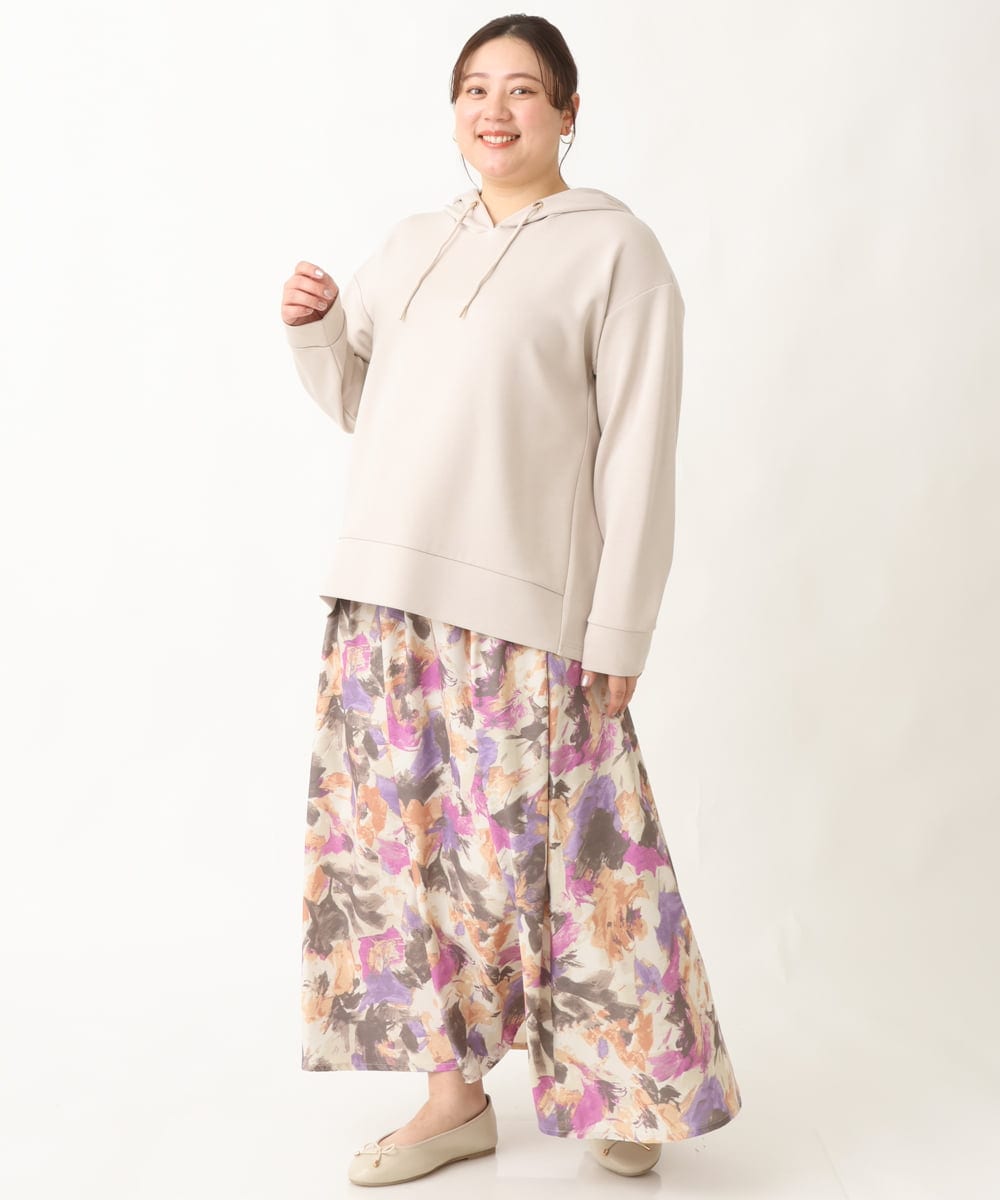 OLHAV15129 eur3(エウルキューブ) 【大きいサイズ】ペイントフラワープリントスカート ベージュ(82)