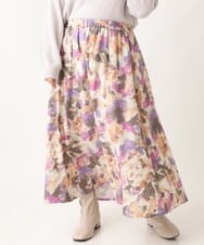 OLHAV15129 eur3(エウルキューブ) 【大きいサイズ】ペイントフラワープリントスカート ベージュ(82)