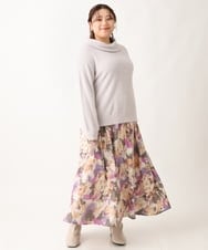 OLHAV15129 eur3(エウルキューブ) 【大きいサイズ】ペイントフラワープリントスカート ベージュ(82)