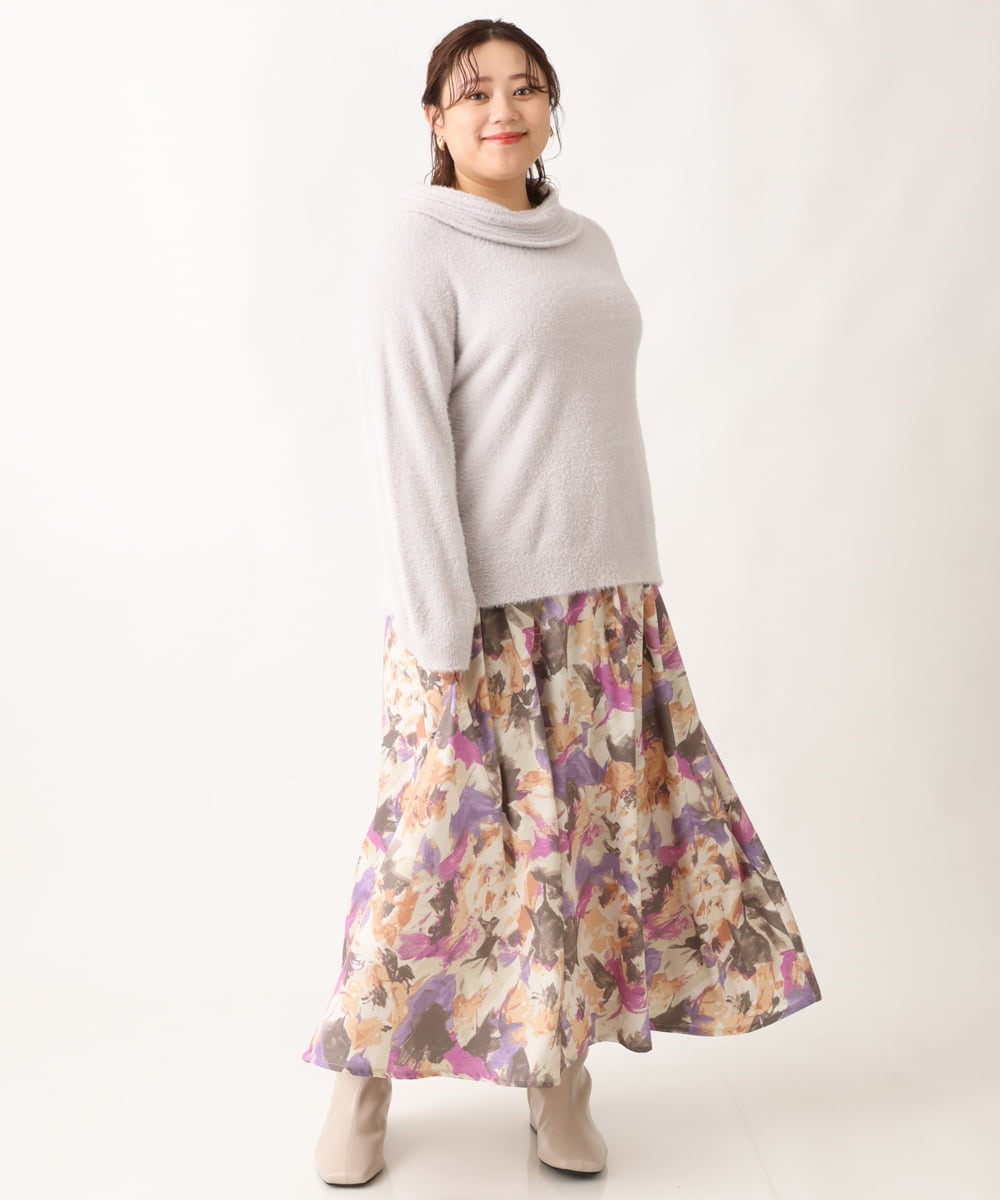 OLHAV15129 eur3(エウルキューブ) 【大きいサイズ】ペイントフラワープリントスカート ベージュ(82)