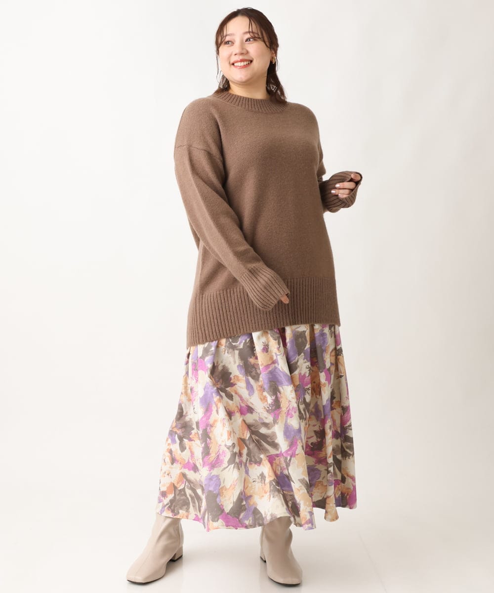 OLHAV15129 eur3(エウルキューブ) 【大きいサイズ】ペイントフラワープリントスカート ベージュ(82)