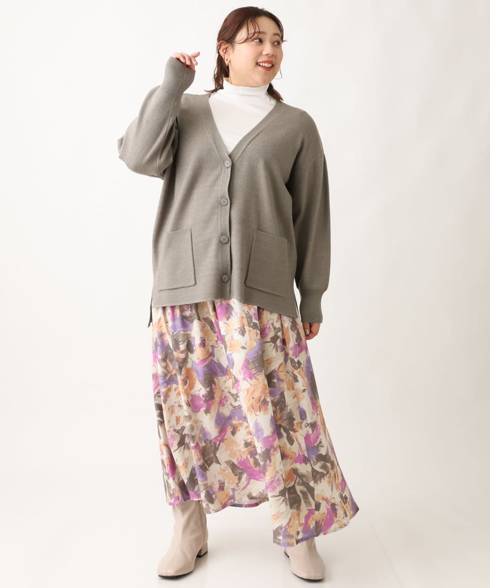 OLHAV15129 eur3(エウルキューブ) 【大きいサイズ】ペイントフラワープリントスカート ベージュ(82)