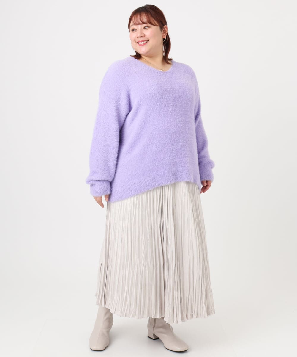 OLHBD10089 eur3(エウルキューブ) 【WEB先行販売】【大きいサイズ/a.v.v×eur3】フェイクスエードプリーツスカート アイボリー(80)