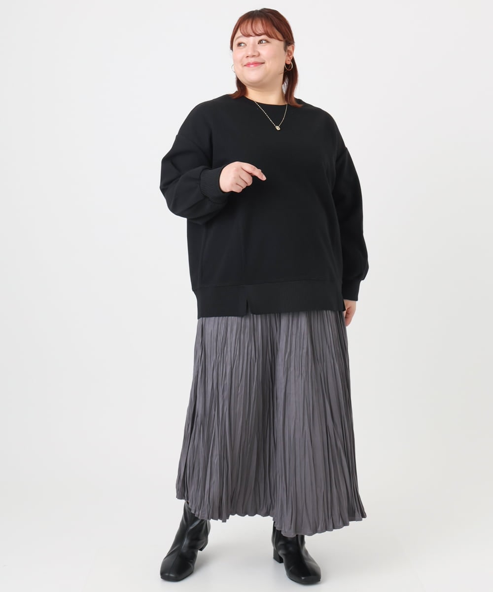 OLHBD10089 eur3(エウルキューブ) 【WEB先行販売】【大きいサイズ/a.v.v×eur3】フェイクスエードプリーツスカート ダークグレー(93)