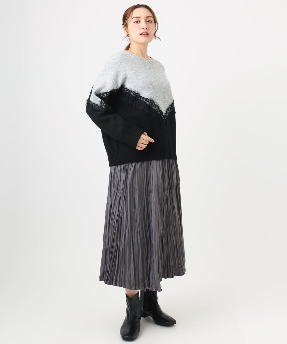OLHBD10089 eur3(エウルキューブ) 【WEB先行販売】【大きいサイズ/a.v.v×eur3】フェイクスエードプリーツスカート ダークグレー(93)