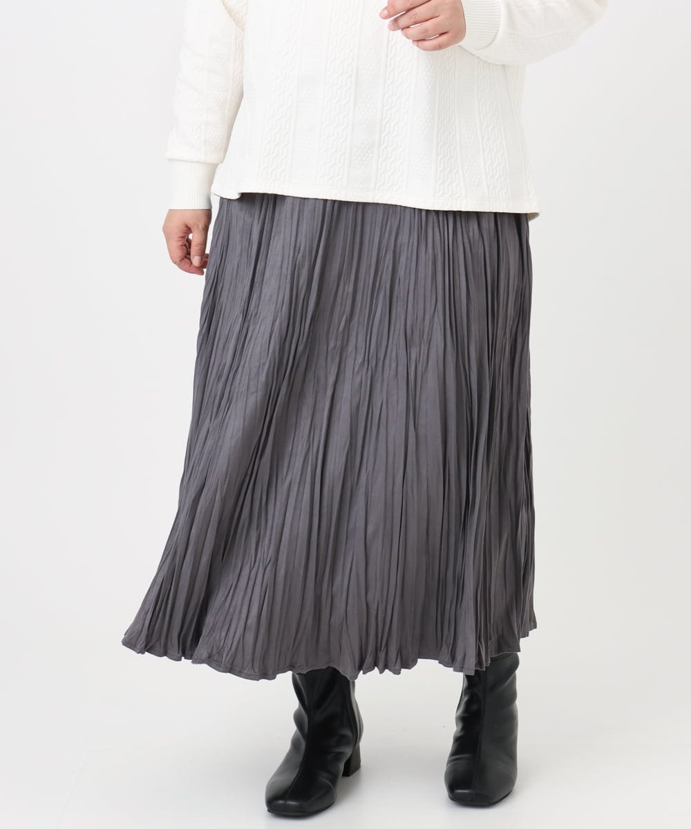 OLHBD10089 eur3(エウルキューブ) 【WEB先行販売】【大きいサイズ/a.v.v×eur3】フェイクスエードプリーツスカート ダークグレー(93)