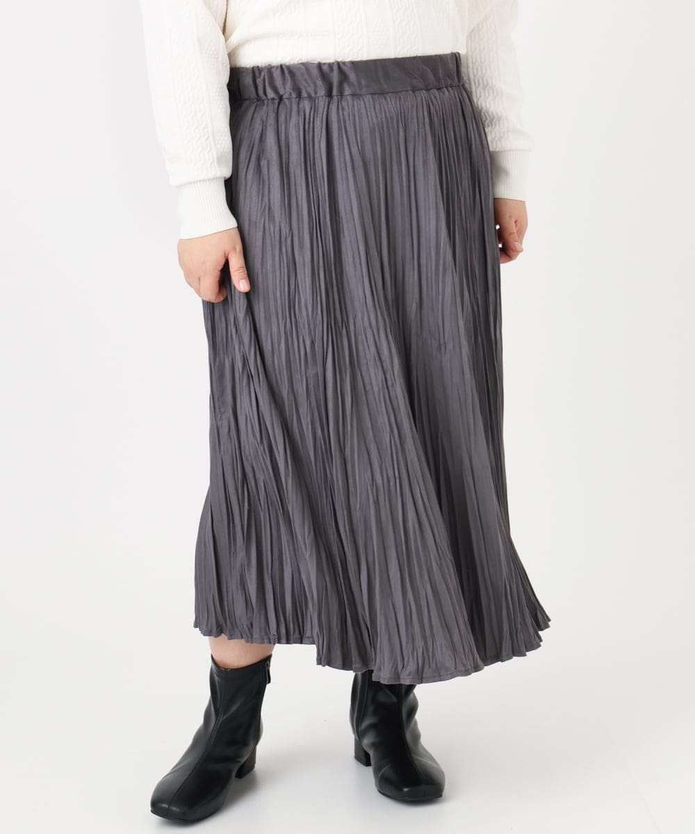 OLHBD10089 eur3(エウルキューブ) 【WEB先行販売】【大きいサイズ/a.v.v×eur3】フェイクスエードプリーツスカート ダークグレー(93)