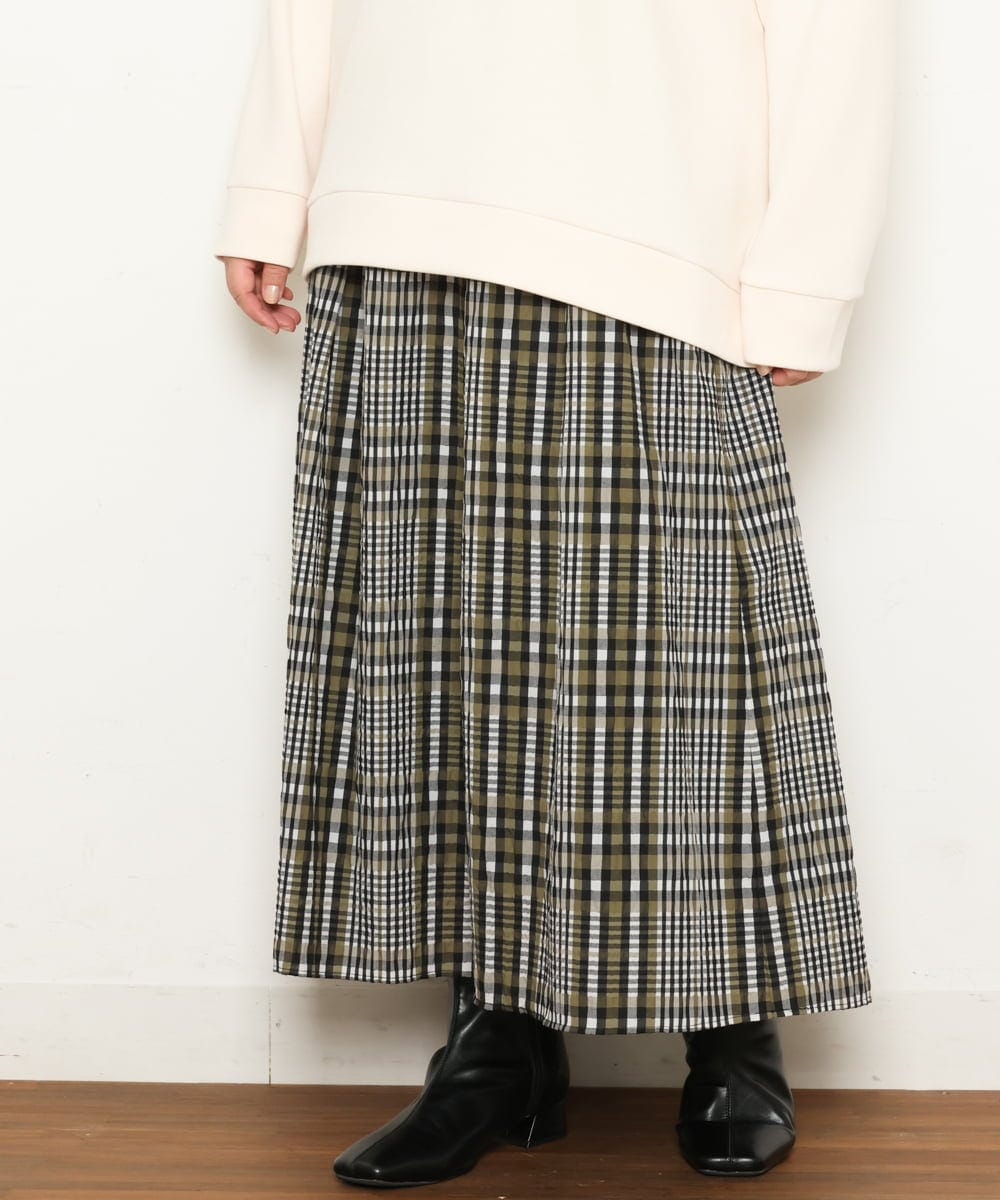 OLHCS01120 eur3(エウルキューブ) 【大きいサイズ】シアーチェック柄スカート カーキ(36)